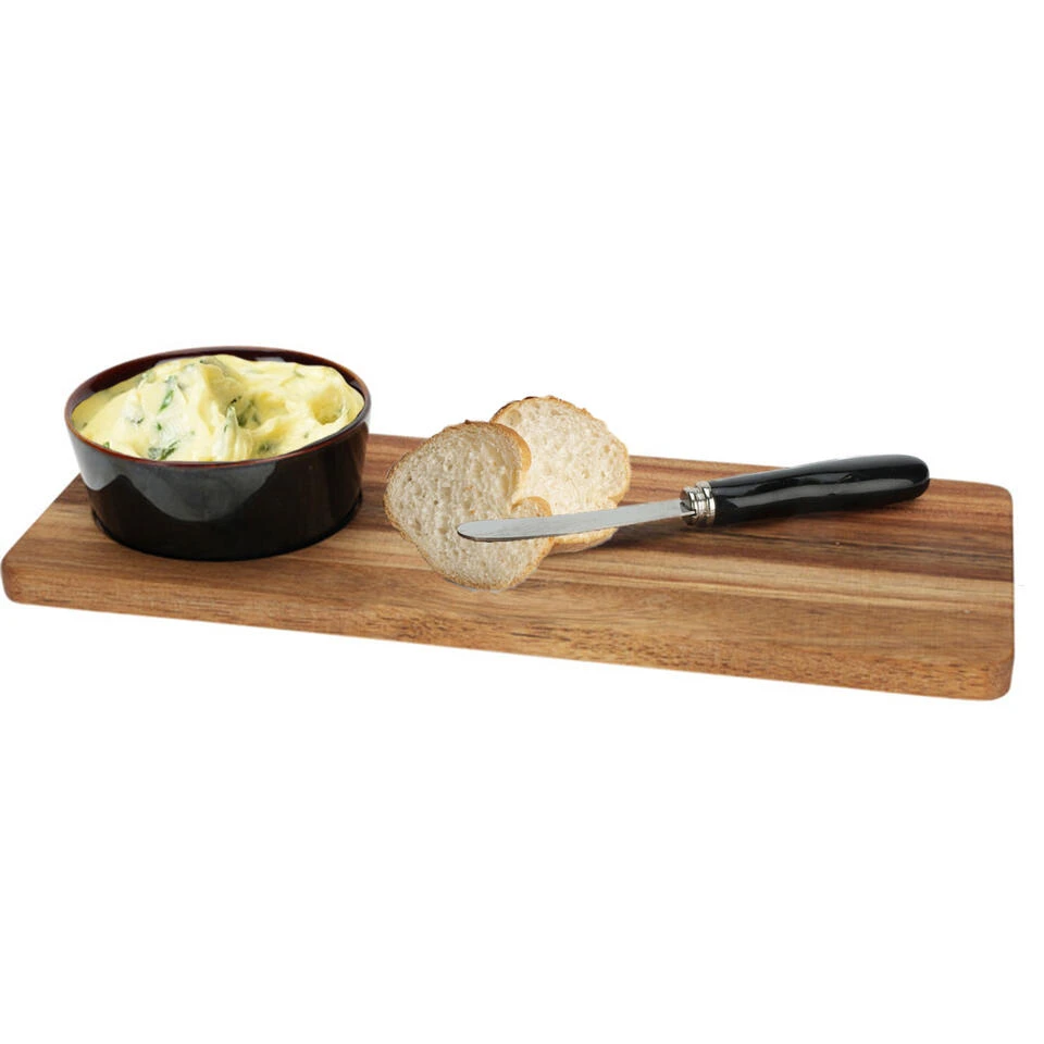 Excellent Houseware Borrelplank Hapjes/saus/tapas - Keramiek - Bruin - Incl. Mesje 2 Excellent Houseware Borrelplank Hapjes/saus/tapas - Keramiek - Bruin - Incl. Mesje - Afbeelding 2