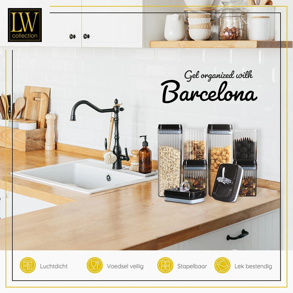 LW Collection Voorraadpotten 6 Stuks Met Stickers Zwarte Deksel 3 LW Collection Voorraadpotten 6 Stuks Met Stickers Zwarte Deksel - Afbeelding 3